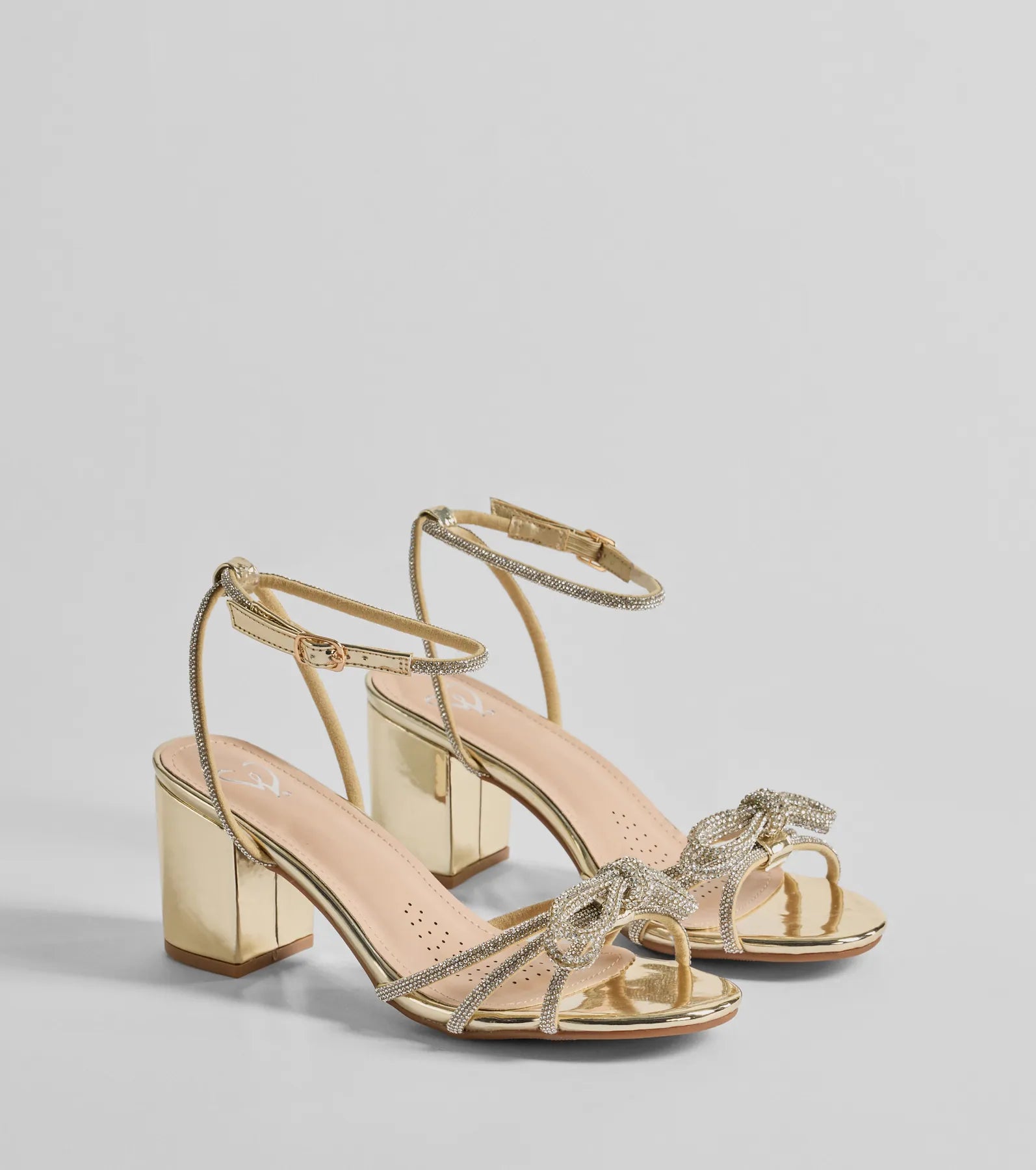 Shine In The Spotlight Rhinestone Bow Block Heels - Image 9