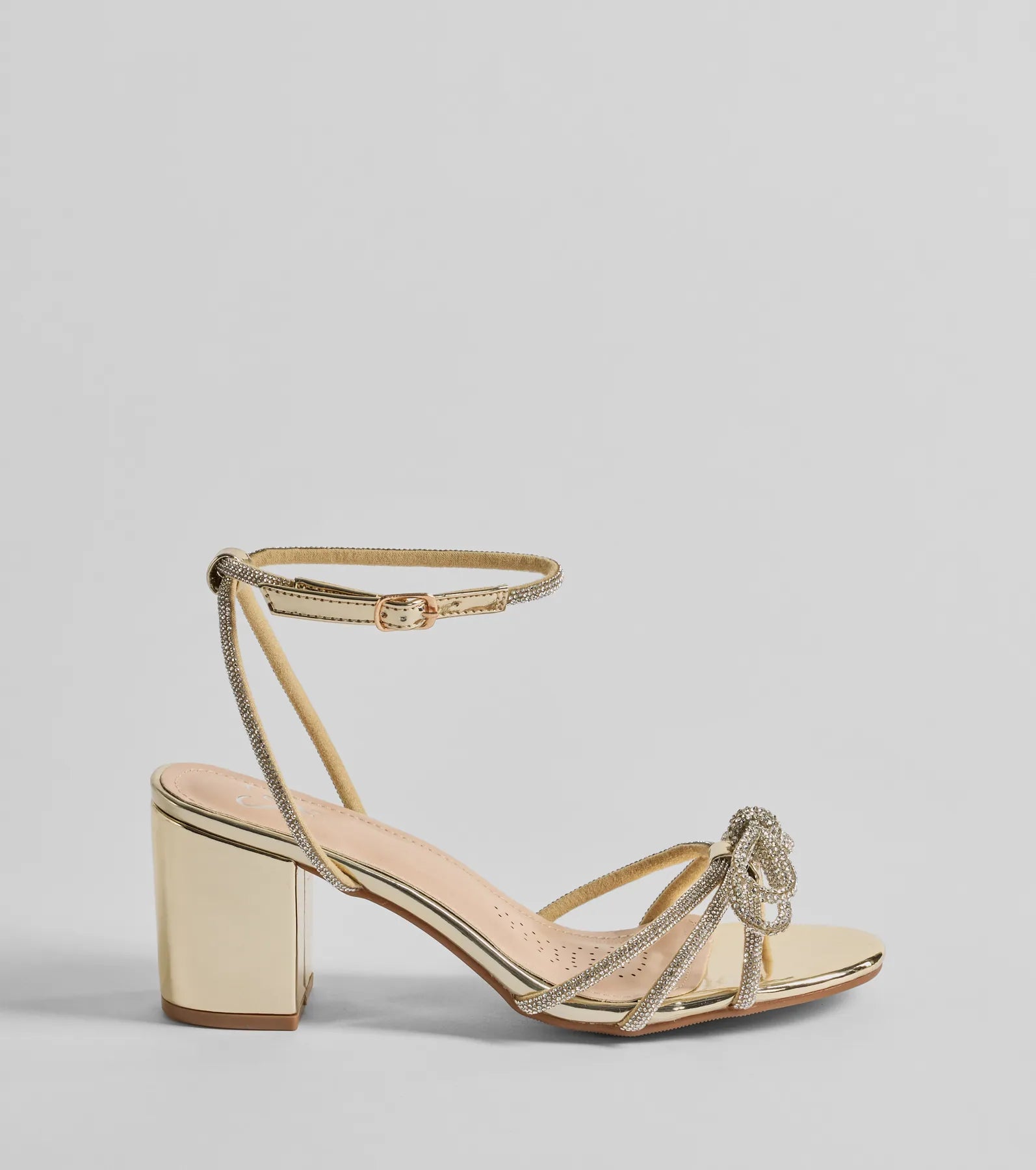 Shine In The Spotlight Rhinestone Bow Block Heels - Image 10