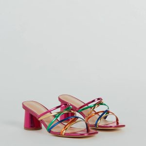 Party Starter Strappy Metallic Faux Leather Mules