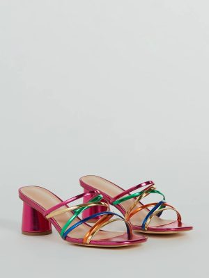 Party Starter Strappy Metallic Faux Leather Mules