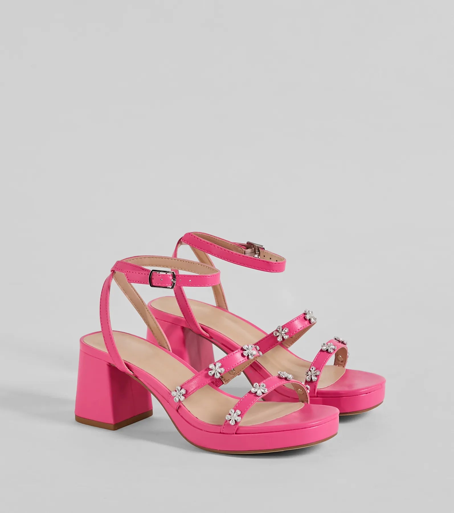 Picture Perfect Rhinestone Flower Block Heels - Image 5