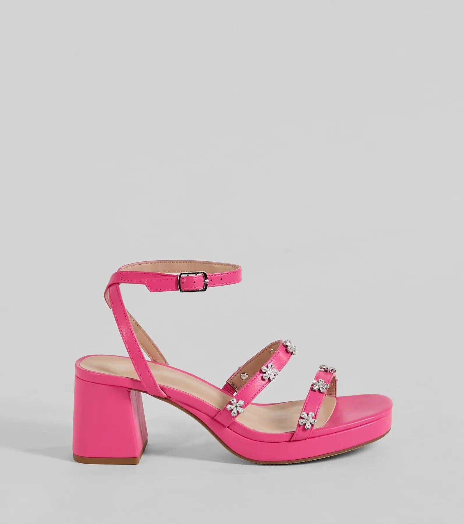 Picture Perfect Rhinestone Flower Block Heels - Image 6