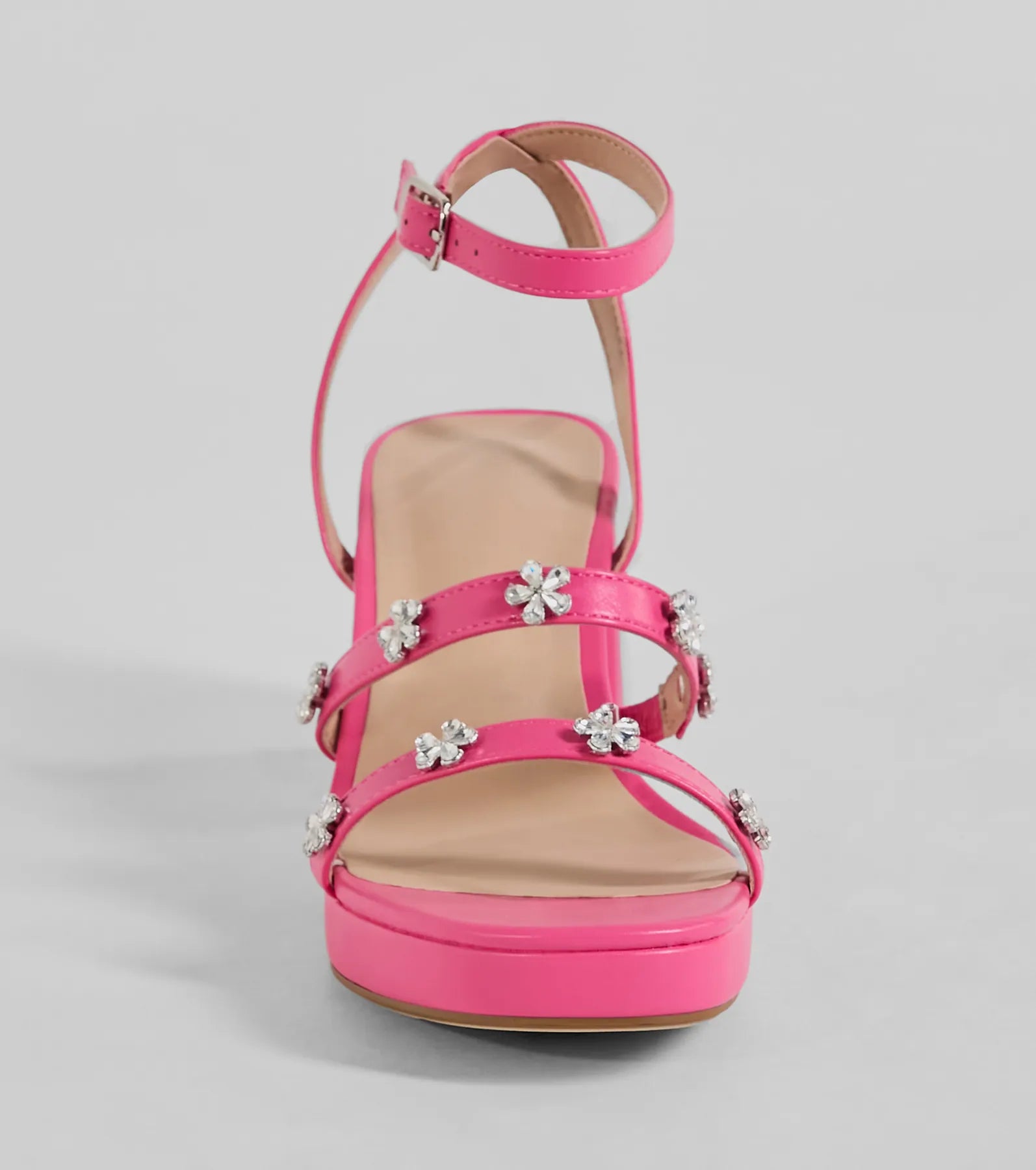Picture Perfect Rhinestone Flower Block Heels - Image 7