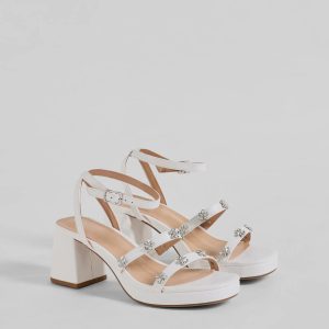 Picture Perfect Rhinestone Flower Block Heels