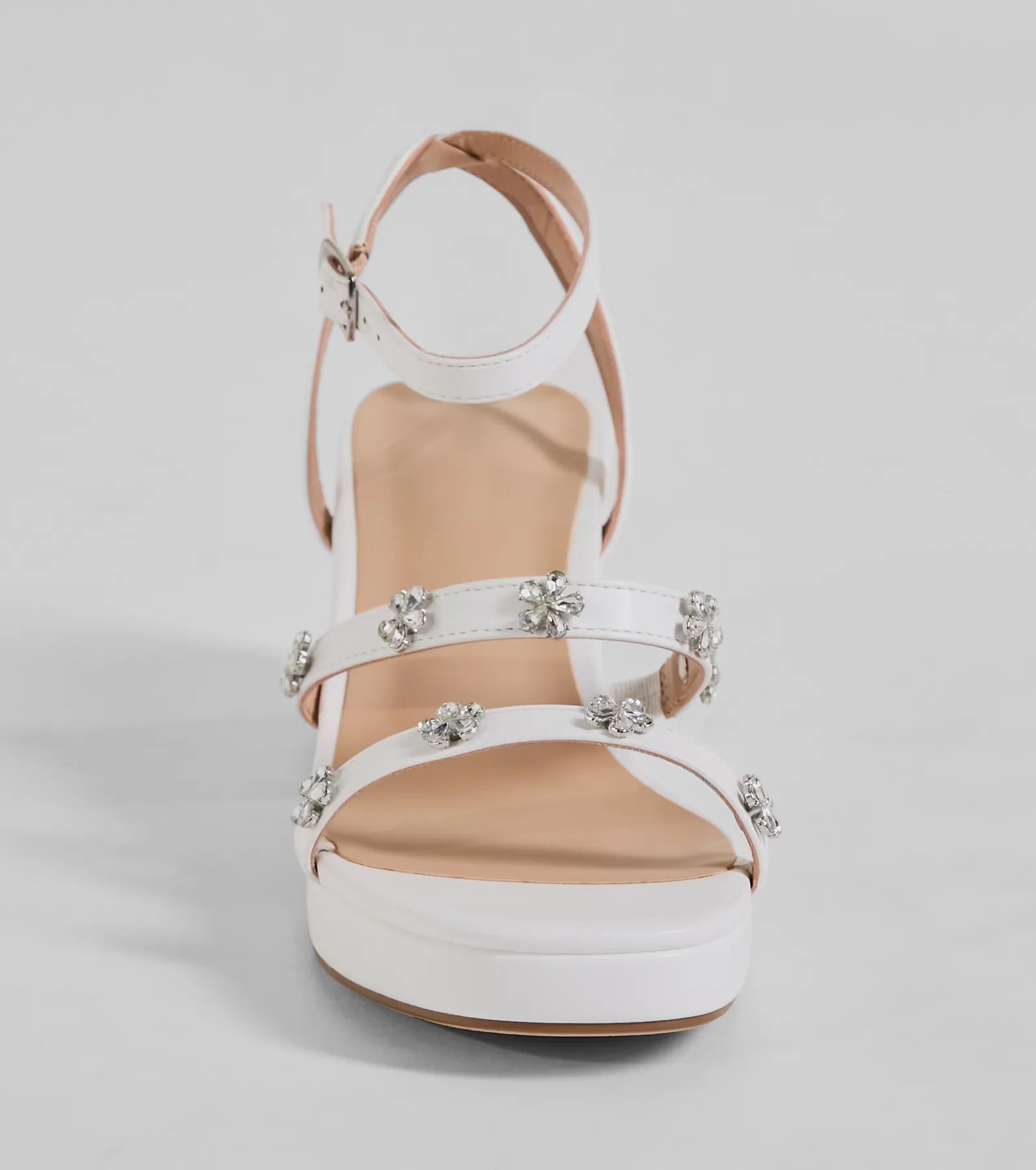 Picture Perfect Rhinestone Flower Block Heels - Image 3