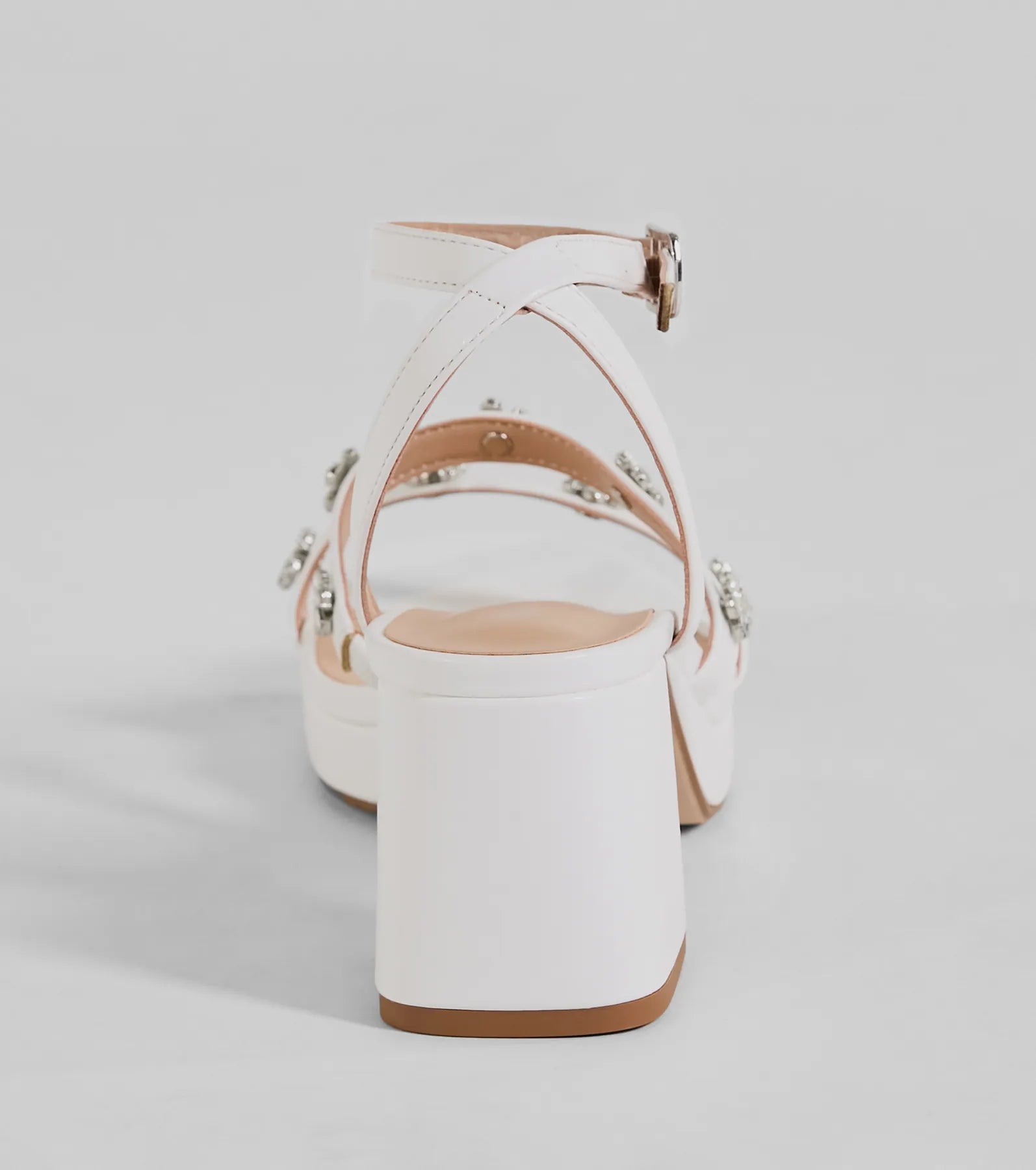 Picture Perfect Rhinestone Flower Block Heels - Image 4