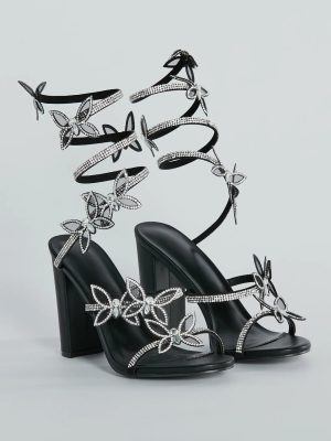 Glamour Butterfly Rhinestone Spiral Block Heels