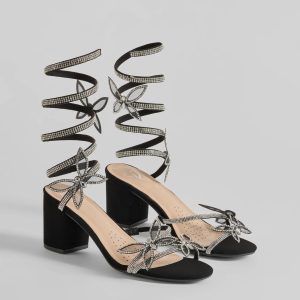 Flutter Fashion Rhinestone Butterfly Spiral Heels