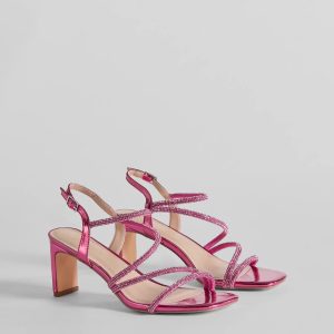 Glamour Up Rhinestone Strappy Metallic Heels