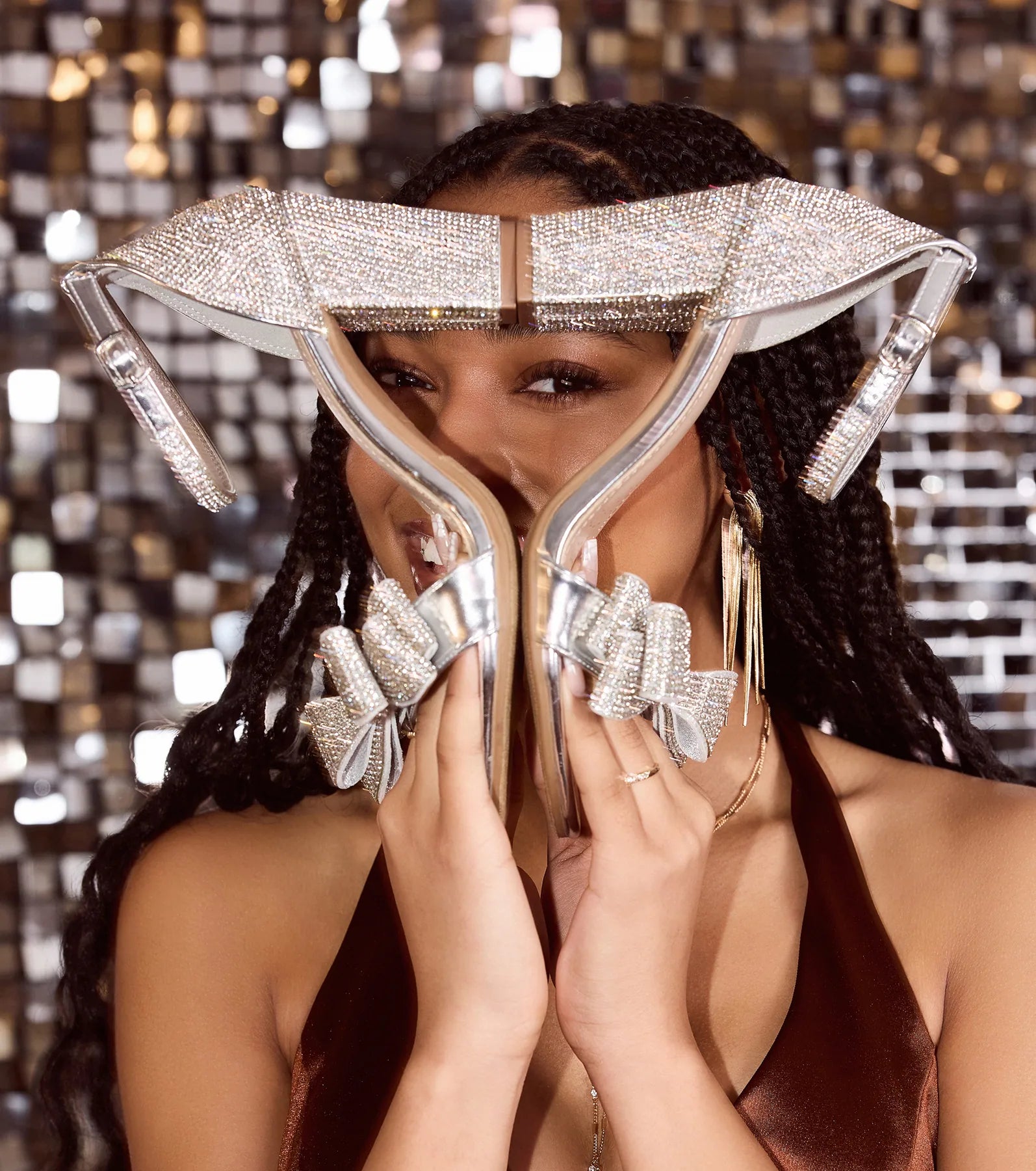 Endless Glam Rhinestone Bow Block Heels - Image 2