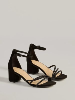 Glam Up Rhinestone Strappy Low Block Heels