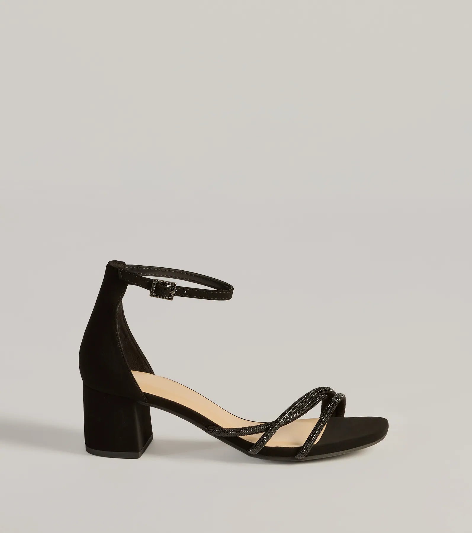 Glam Up Rhinestone Strappy Low Block Heels - Image 2