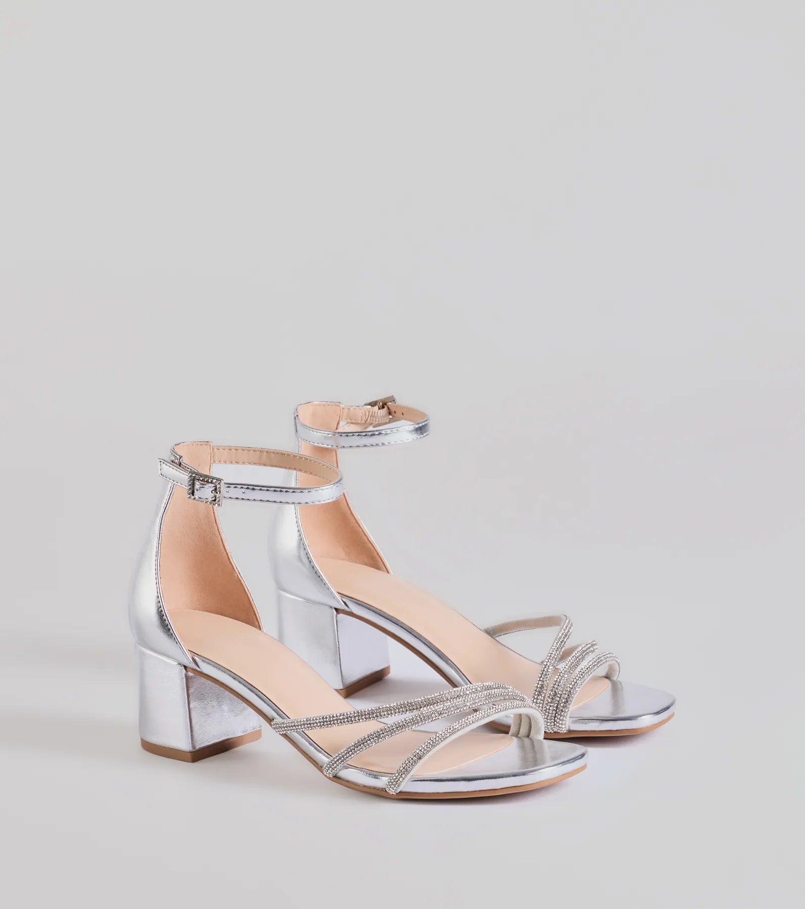 Glam Up Rhinestone Strappy Low Block Heels - Image 9