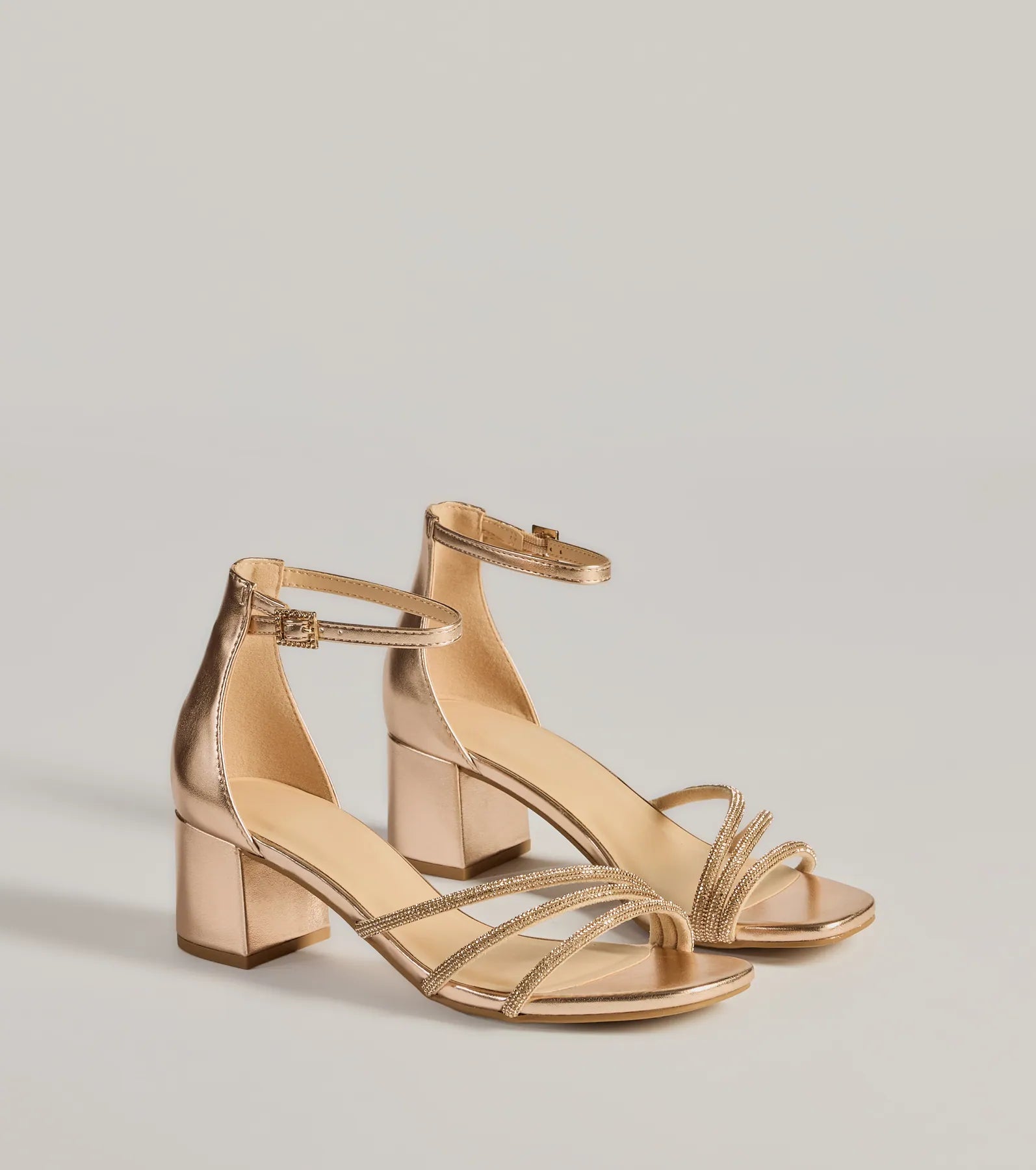 Glam Up Rhinestone Strappy Low Block Heels - Image 5