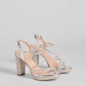 Glam Stride Rhinestone Metallic Platform Block Heels