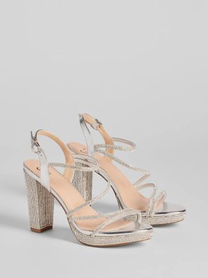 Glam Stride Rhinestone Metallic Platform Block Heels