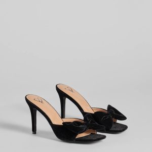 Adorably Luxe Velvet Bow Strap Stiletto Mules