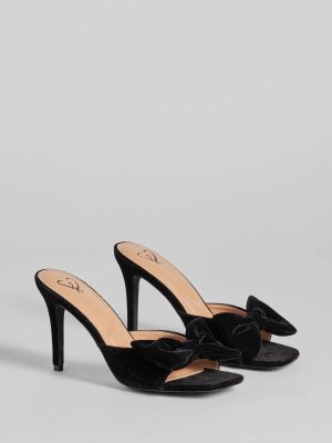 Adorably Luxe Velvet Bow Strap Stiletto Mules