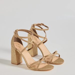 Glitzy Strut Glitter Mesh Block Heels