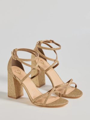 Glitzy Strut Glitter Mesh Block Heels