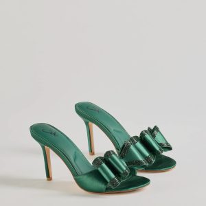 Dazzling Glam Rhinestone Bow Satin Stiletto Heels