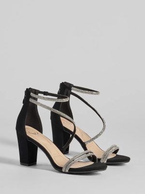 Language Of Glam Rhinestone Strap Block Heels