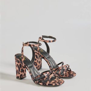 Sassy Rhinestone Strappy Leopard Print Block Heels