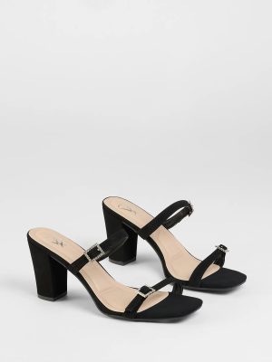 On The Down Low Rhinestone Buckle Mules