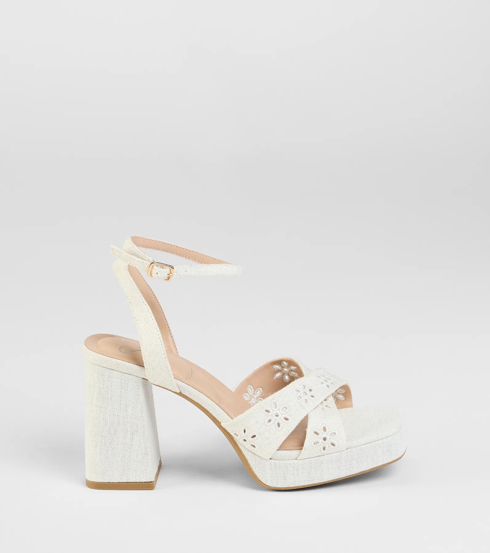 Resort Ready Eyelet Linen Platform Block Heels - Image 2