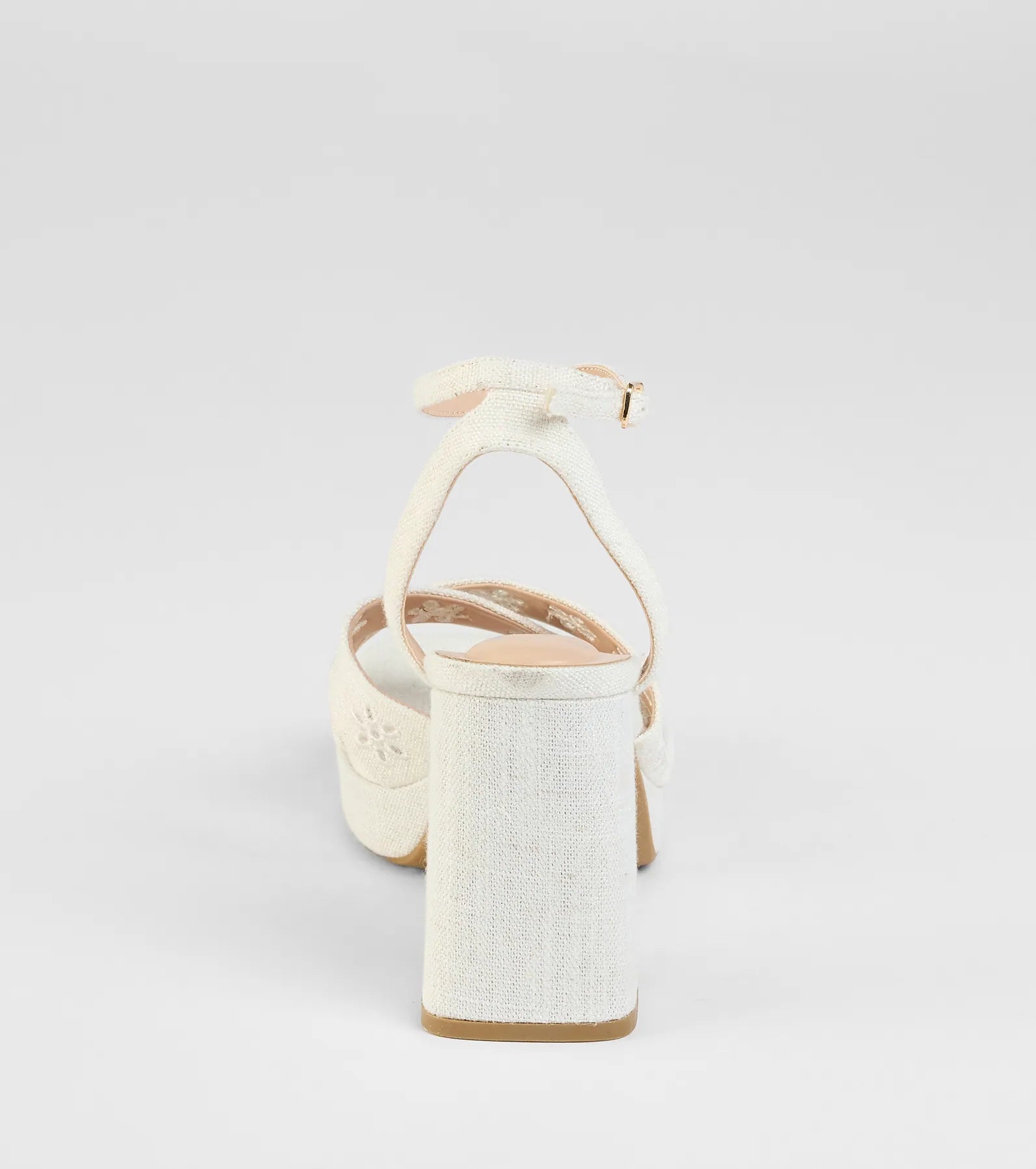 Resort Ready Eyelet Linen Platform Block Heels - Image 4