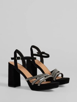 Stepping Out Rhinestone Strappy Platform Block Heels