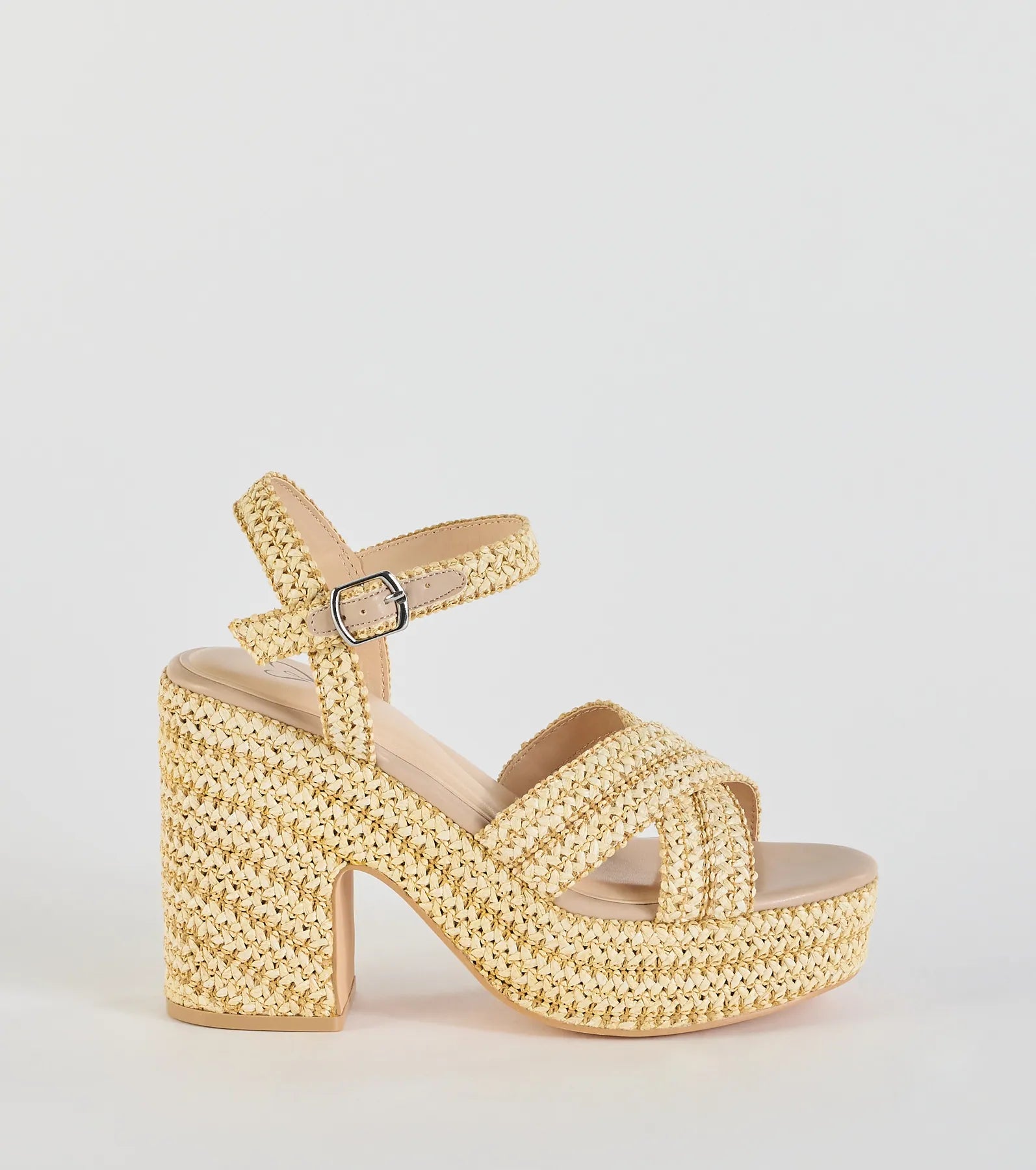 Fun In The Sun Raffia Platform Block Heels - Image 3