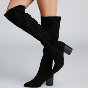 High Fashion Faux Suede Stacked Heel Boots