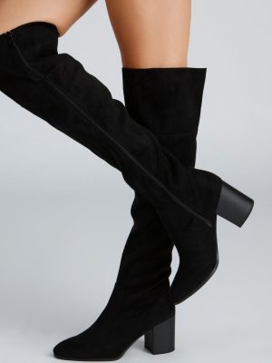 High Fashion Faux Suede Stacked Heel Boots