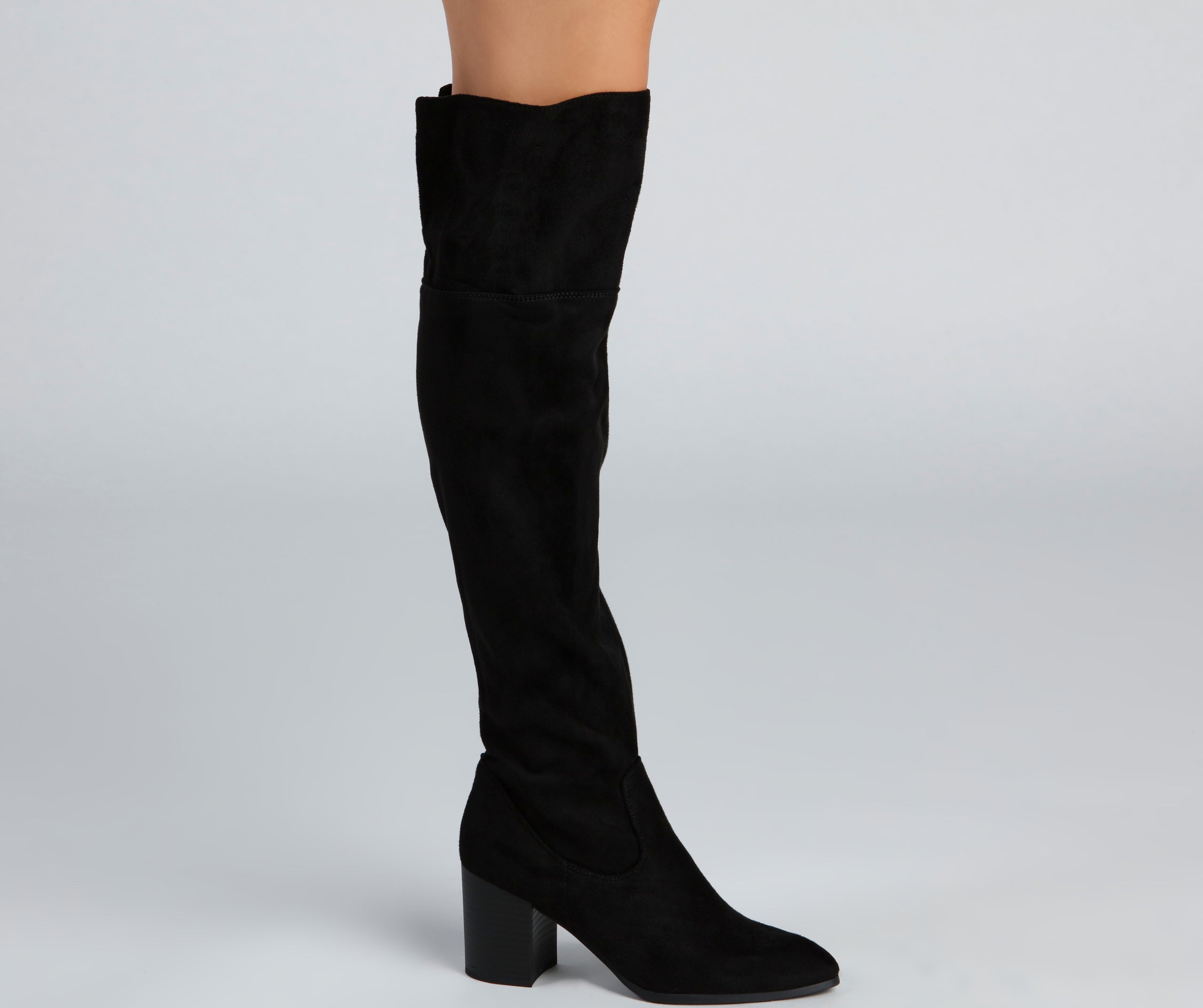High Fashion Faux Suede Stacked Heel Boots - Image 2