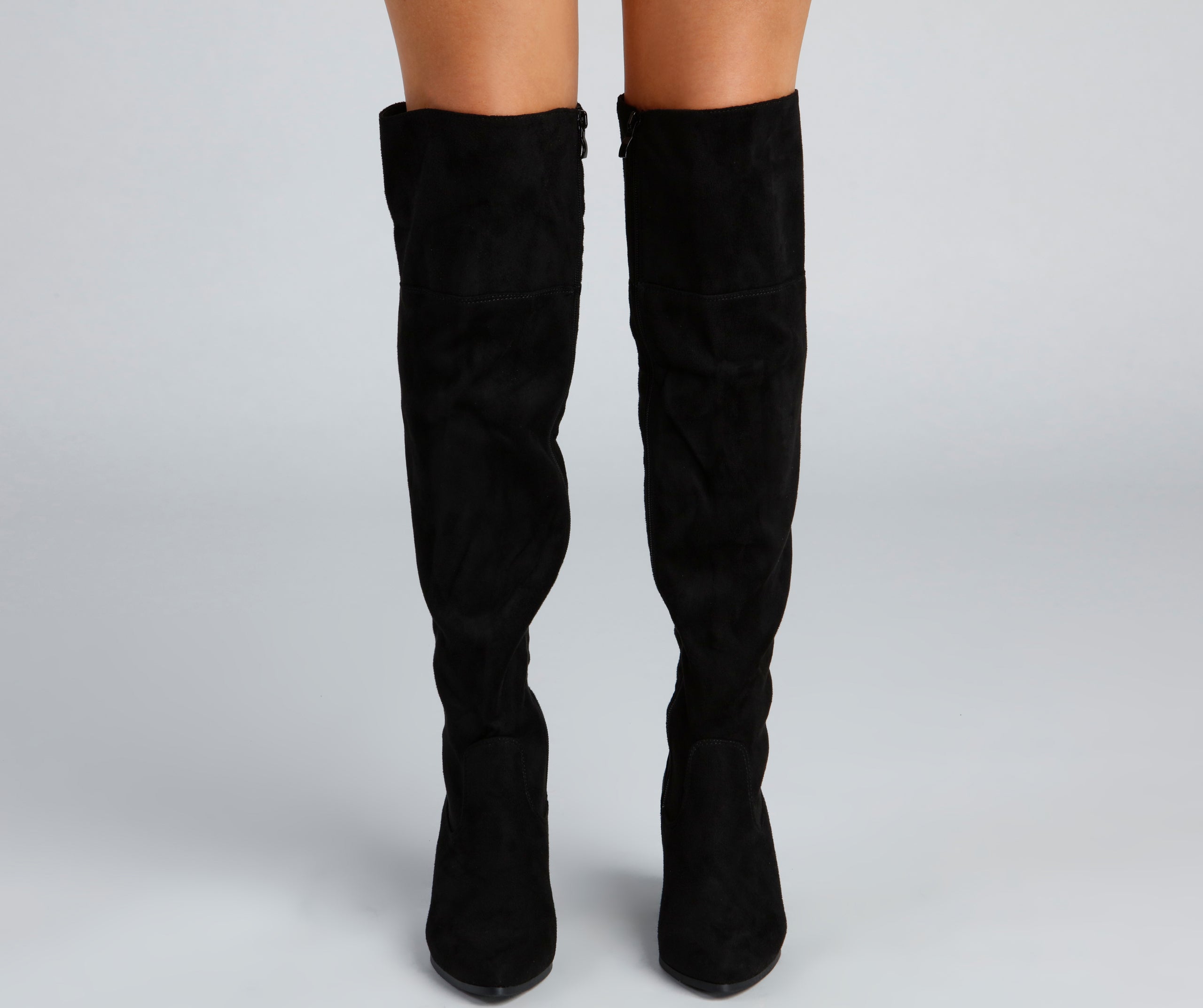 High Fashion Faux Suede Stacked Heel Boots - Image 3