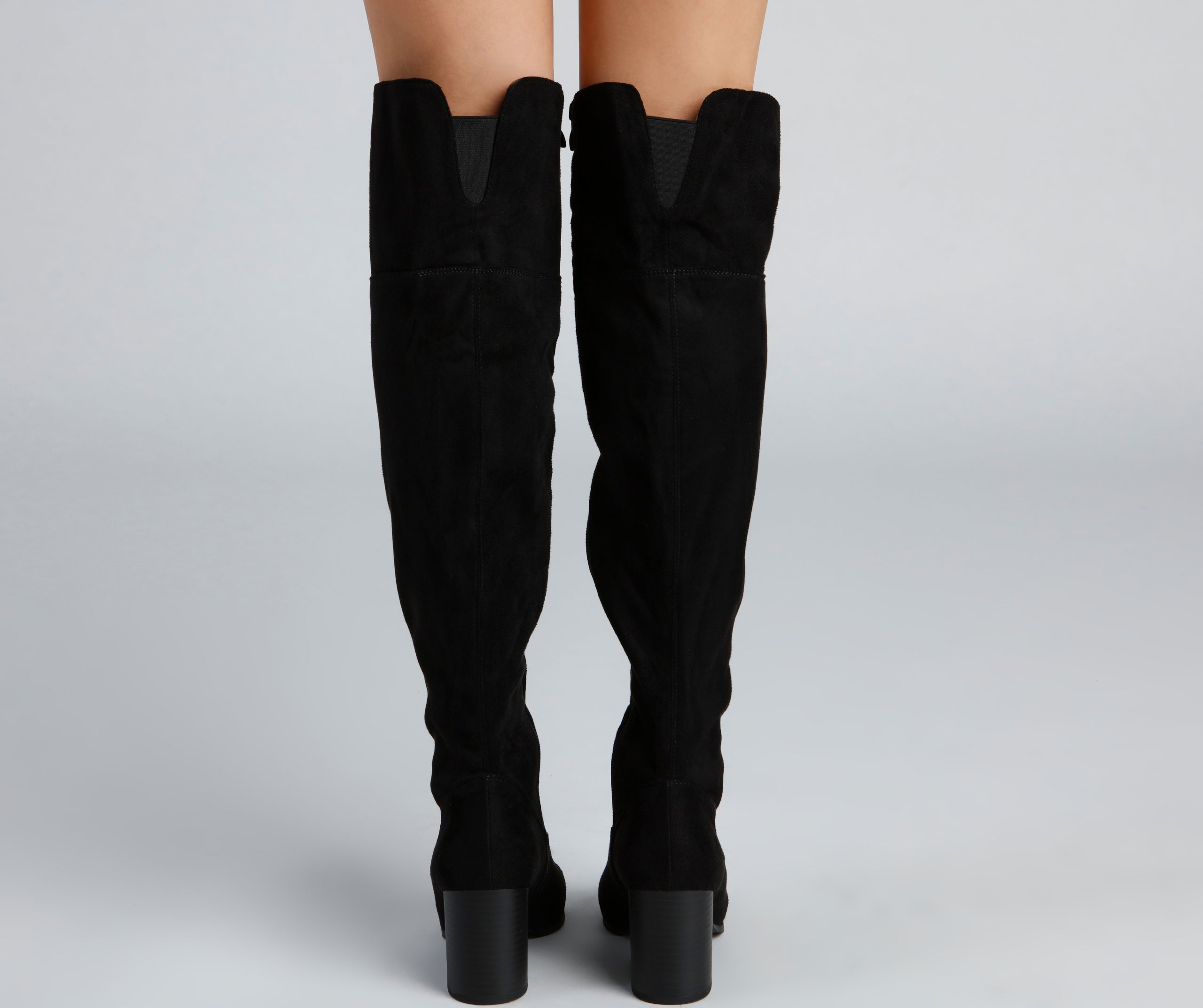 High Fashion Faux Suede Stacked Heel Boots - Image 4