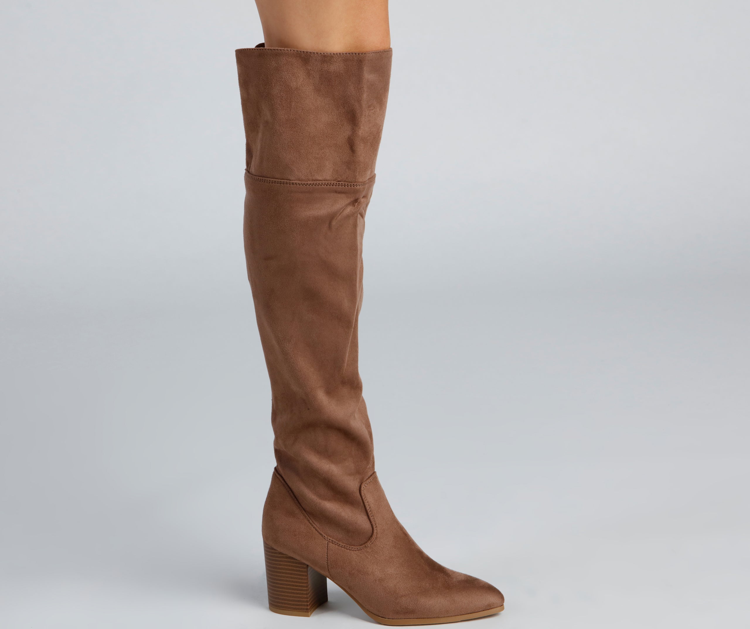 High Fashion Faux Suede Stacked Heel Boots - Image 6