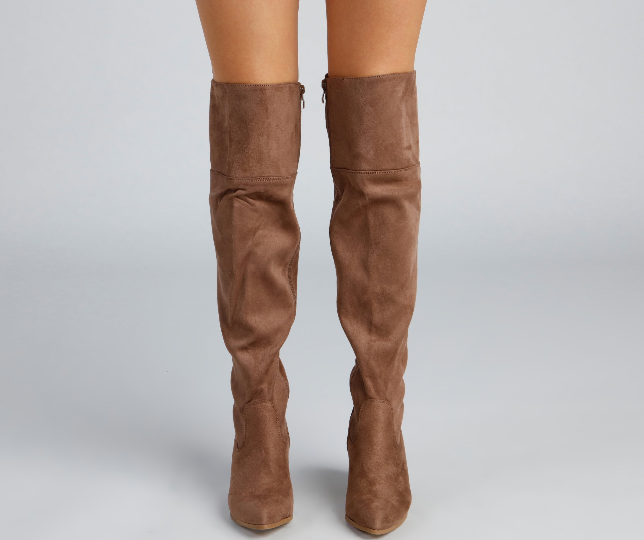 High Fashion Faux Suede Stacked Heel Boots - Image 7