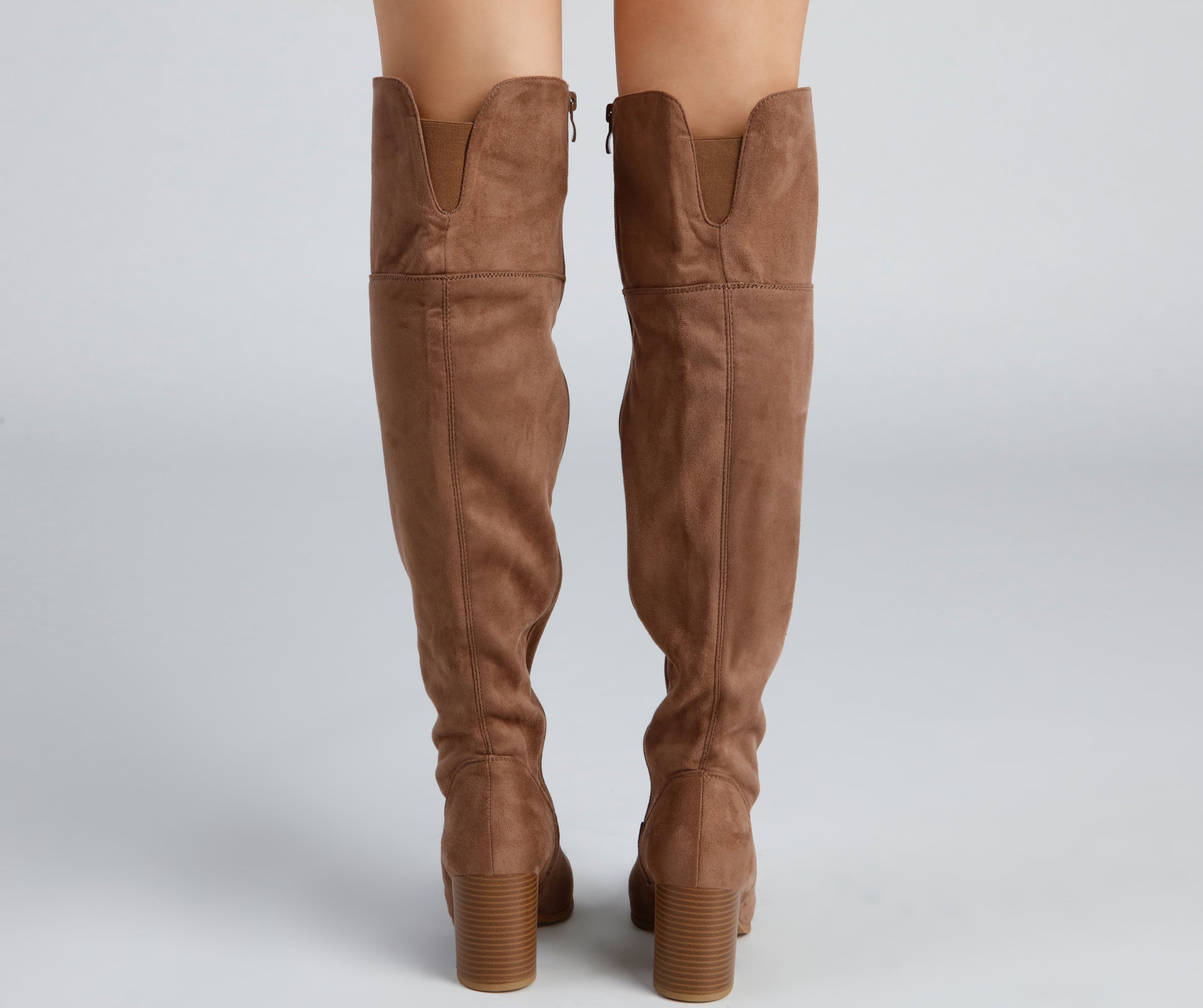 High Fashion Faux Suede Stacked Heel Boots - Image 8