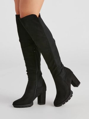 In Control Over The Knee Lug Boots