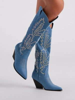 Country Digs Denim Rhinestone Cowboy Boots