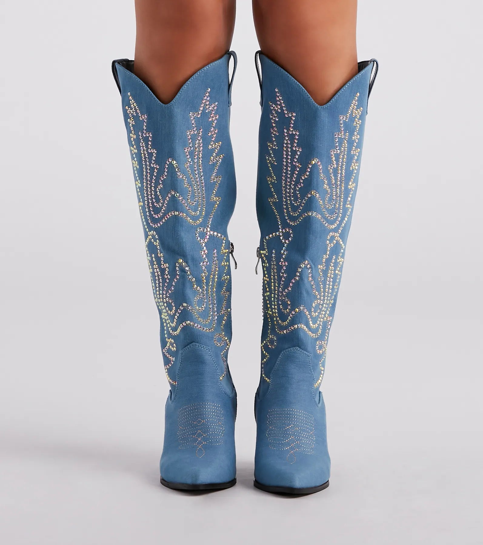 Country Digs Denim Rhinestone Cowboy Boots - Image 2