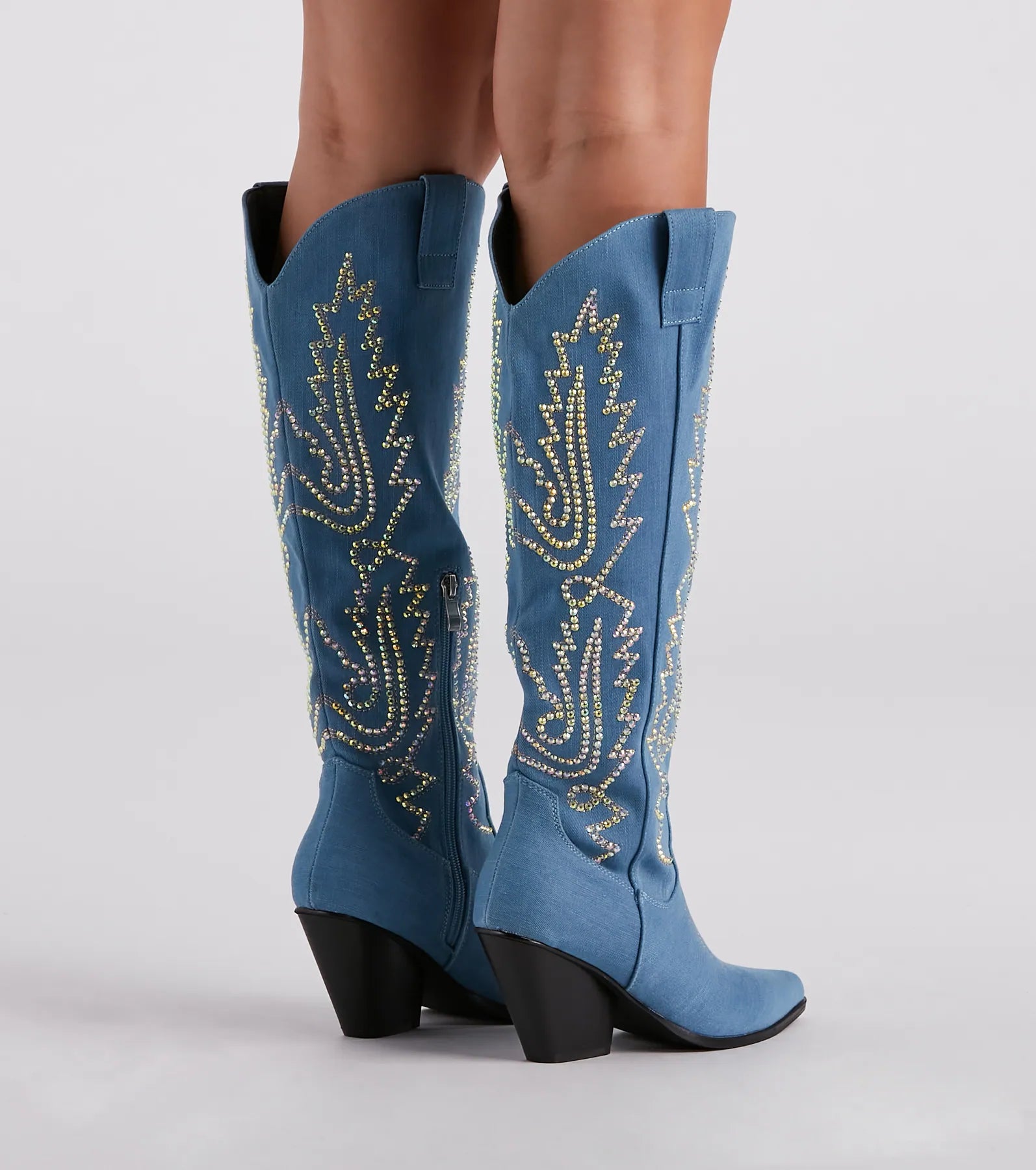 Country Digs Denim Rhinestone Cowboy Boots - Image 4