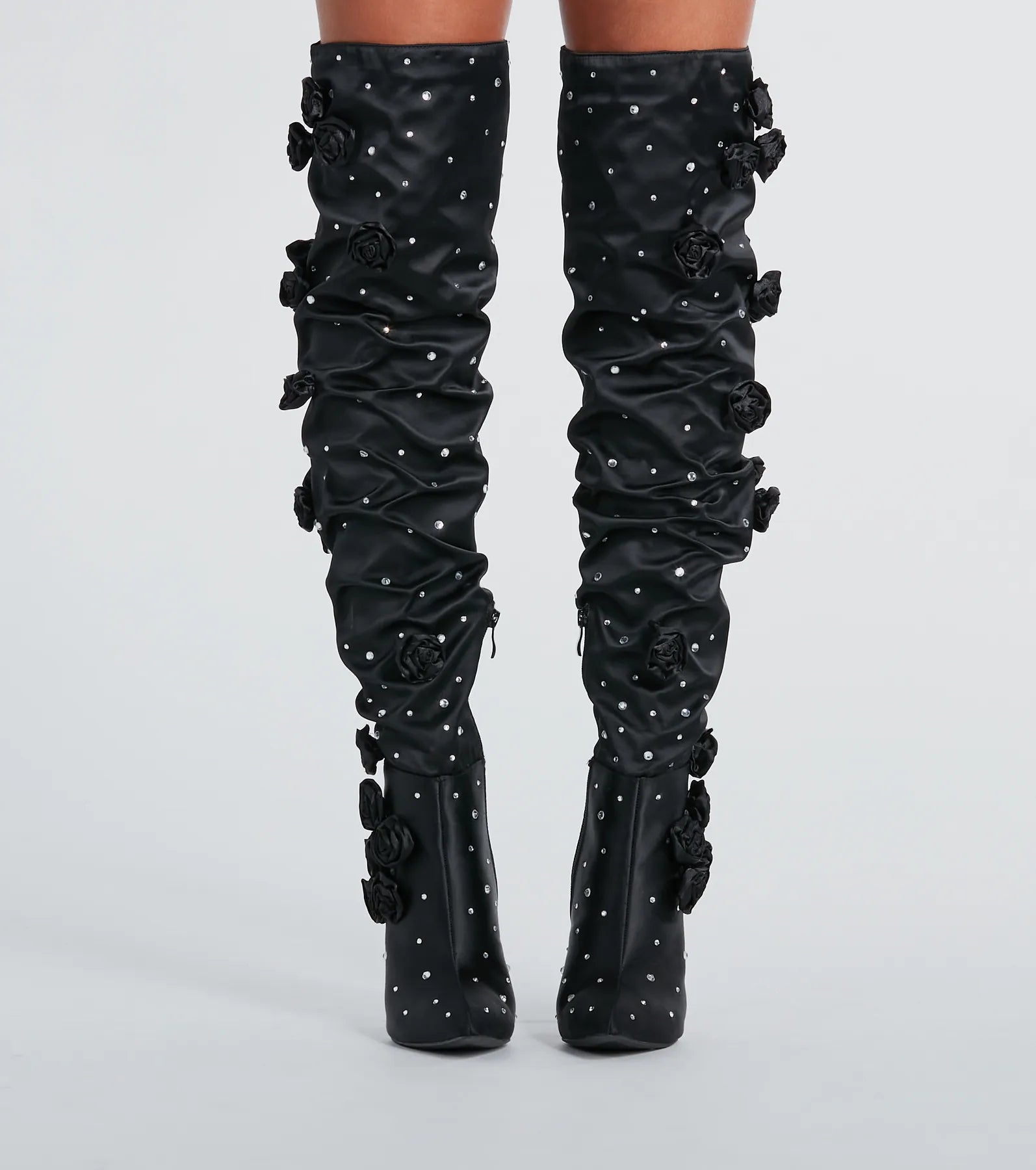 Dramatic Blooms Rosette Rhinestone Thigh-High Boots - Image 2