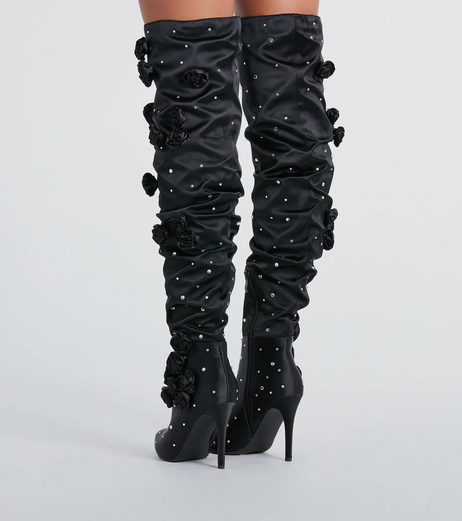 Dramatic Blooms Rosette Rhinestone Thigh-High Boots - Image 4