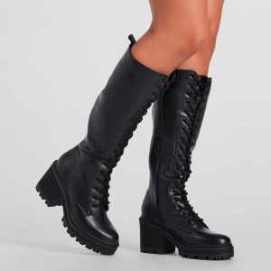 Edgy Allure Under-The-Knee Combat Boots