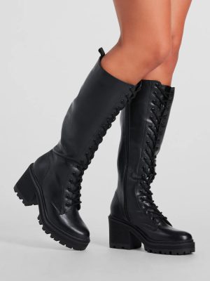 Edgy Allure Under-The-Knee Combat Boots