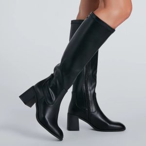 Sleek Strut Faux Leather Fitted Knee-High Boots