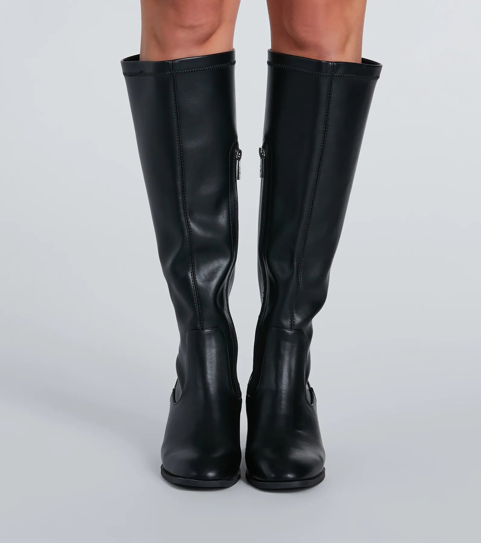 Sleek Strut Faux Leather Fitted Knee-High Boots - Image 2